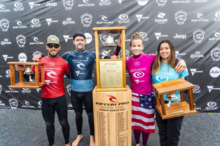 Filipe Toledo, John John Florence, Courtney Conlogue e Mali Manuel, Rip Curl Pro Bells Beach 2019, Austrália.