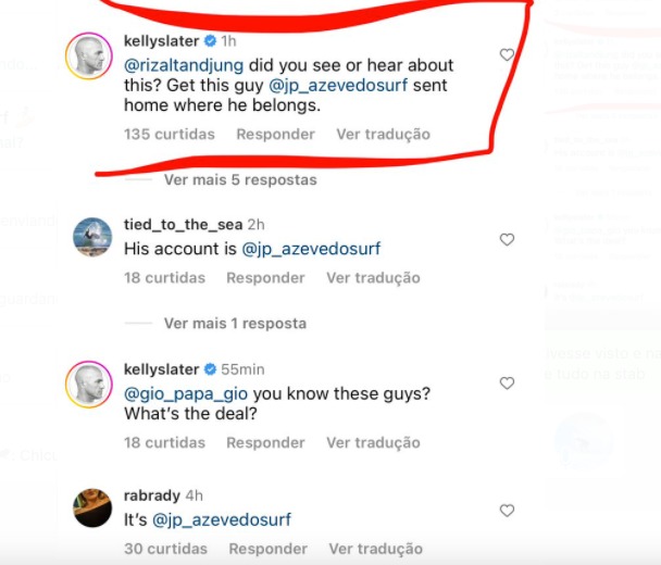 Kelly Slater revela inconformismo com a agressão.
