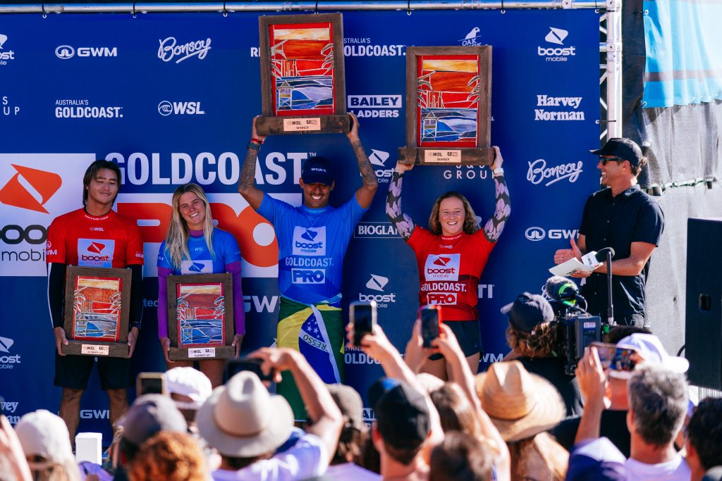 Samuel Pupo e India Robinson, campeões do Gold Coast Pro 2023, Snapper Rocks, Austrália