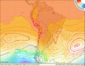 Previsão um pouco difícil de confirmar, mas o modelo por enquanto indica a formação de um ciclone em 30°S 30°W nesta sexta para o sábado.