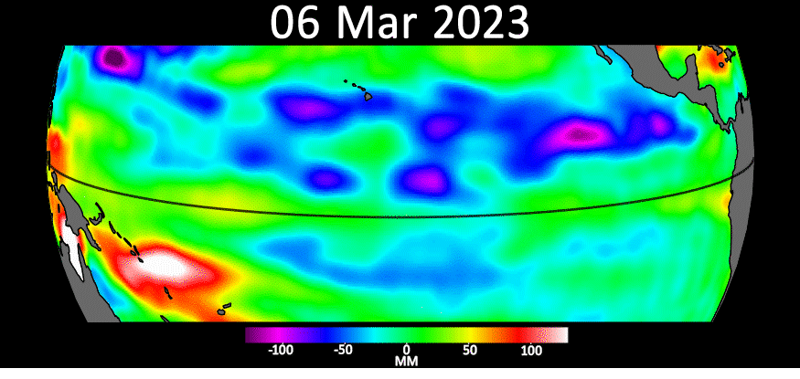 Animação exibe trajetória das ondas de Kelvin.