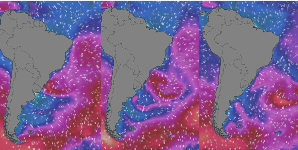Previsão para sexta até domingo. Condições melhoram na segunda e terça, depois que o ciclone se afasta da costa.