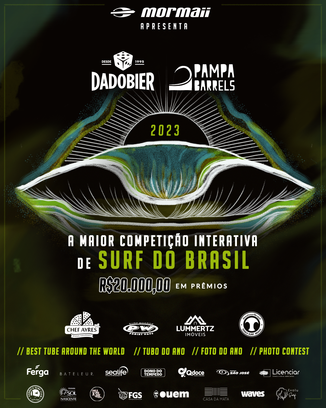 Cartaz do Mormaii apresenta Dado Bier Pampa Barrels 2023.