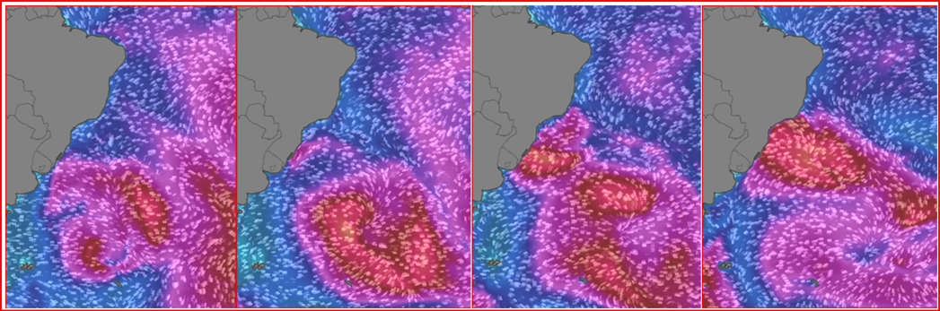 Um ciclone vai passar rápido nesta terça-feira e gerar ondas no litoral sul, mas é na quinta-feira que um novo ciclone se forma na altura do Rio Grande do Sul e Uruguai, gerando ressaca na sexta e uma grande ondulação no sábado.