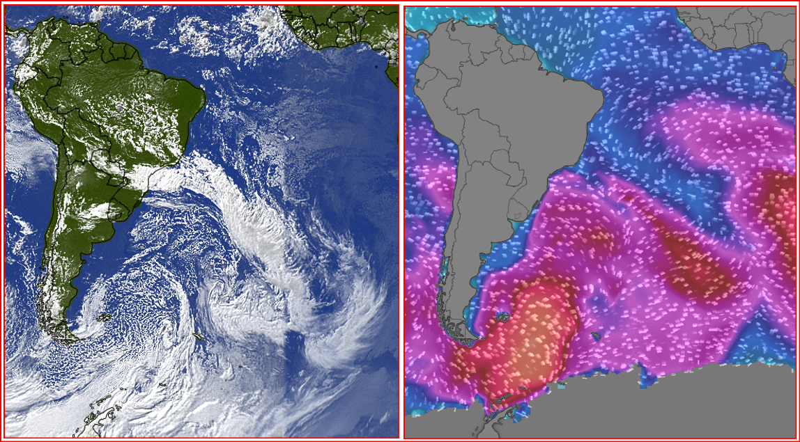Ondulação chega no domingo e proporciona ondas grandes e perfeitas (www.windy.com).