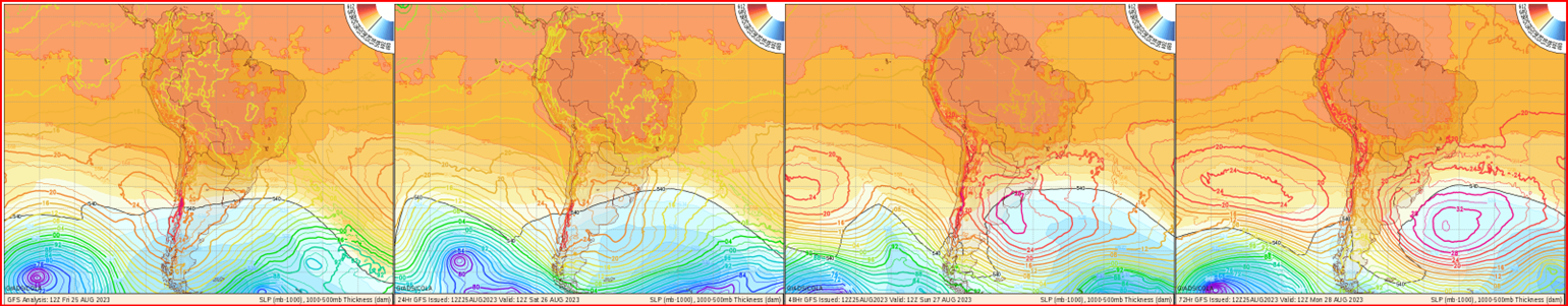 Entrada da Alta Polar vai trazer condições excelente de vento para o domingo de ondas grandes e perfeitas (Fonte: www.wxmaps.org).