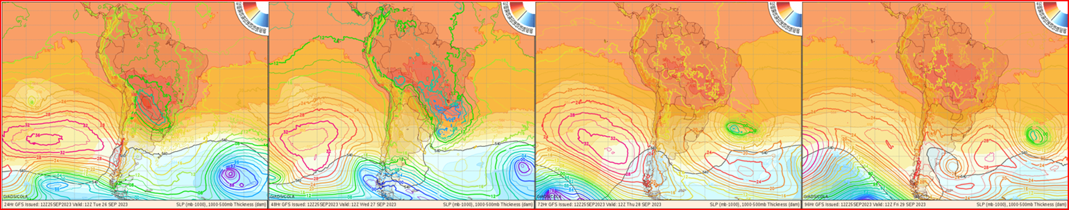 Cartas de pressão mostram o ciclone se formando na latitude de Florianópolis (Fonte: www.wxmaps.org).