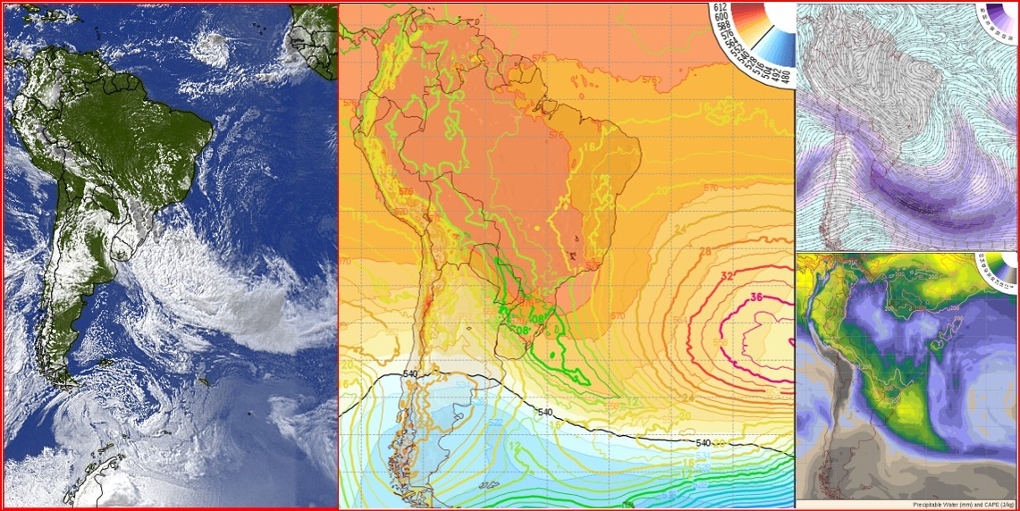 Tremendo volume de água nesta frente quente que desce na direção do Rio da Prata, leva chuva a todos os estados do Sul do Brasil.