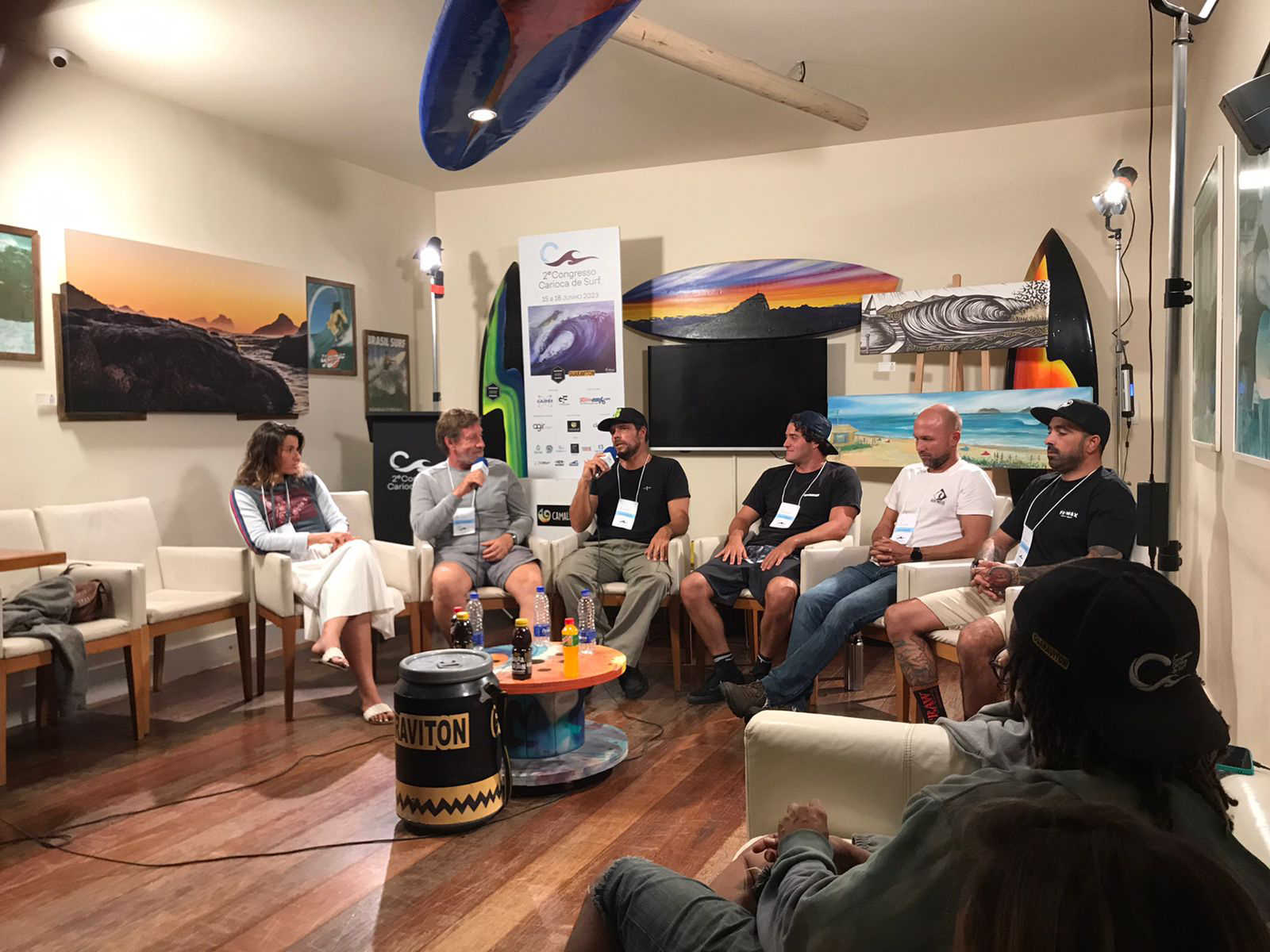 Painel Big Riders edição 2023 - Michaela Fregonese, Alemão de Maresias, Fabiano Passos, Pedro Calado, Stephan Figueiredo e Gabriel Sodré.