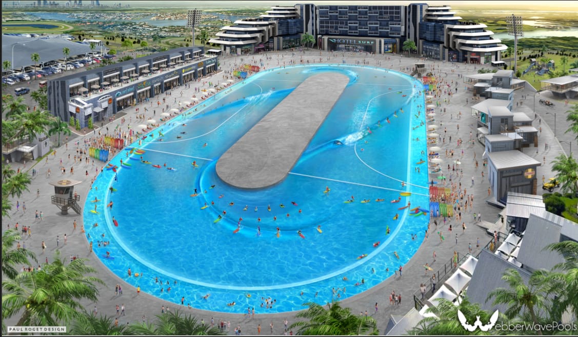 Projeto Webber Wave Pools pretende reunir até 200 surfistas por hora no equipamento.