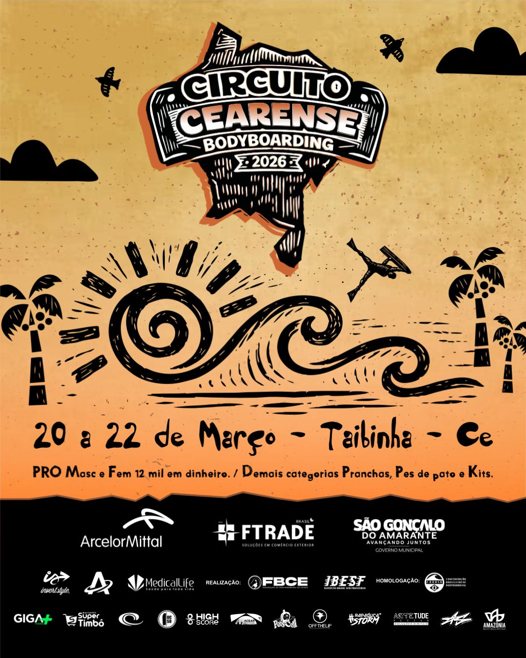 Cartaz da primeira etapa do circuito Cearense de Bodyboarding 2026.