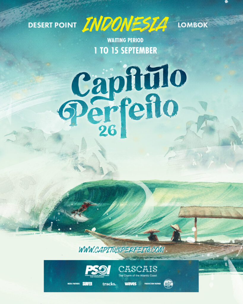 Cartaz Capítulo Perfeito 2026, Desert Point, Lombok, Indonésia.