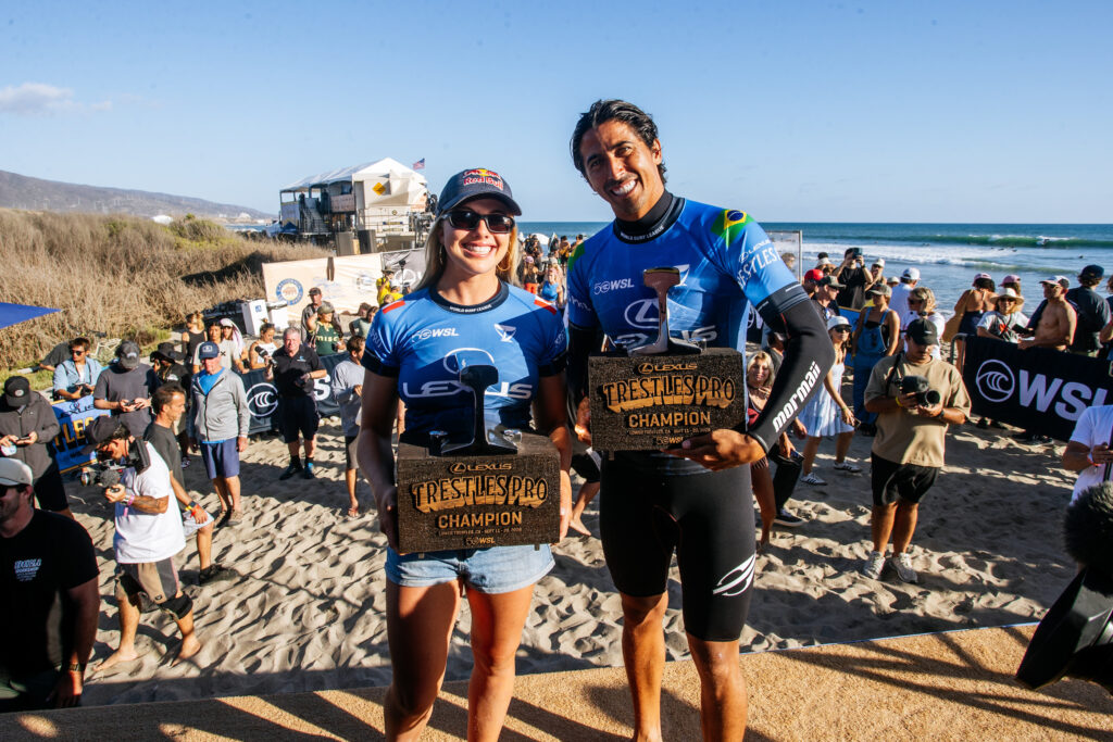 Erin Brooks e Miguel Pupo, Lexus Trestles Pro 2026, Lowers, San Clemente, Califórnia (EUA)