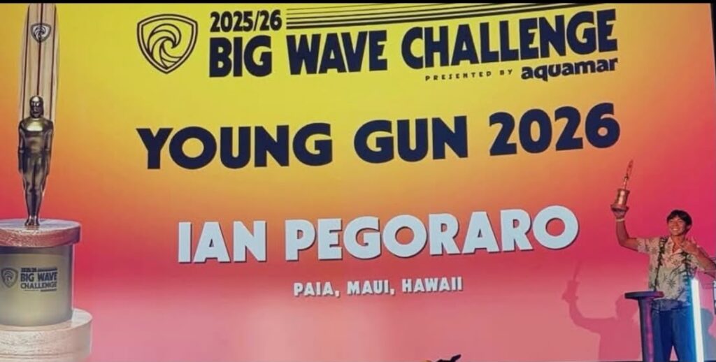 Ian Pegoraro, Big Wave Challenge Awards 2026, Lido Theater, Newport Beach, Califórnia (EUA).